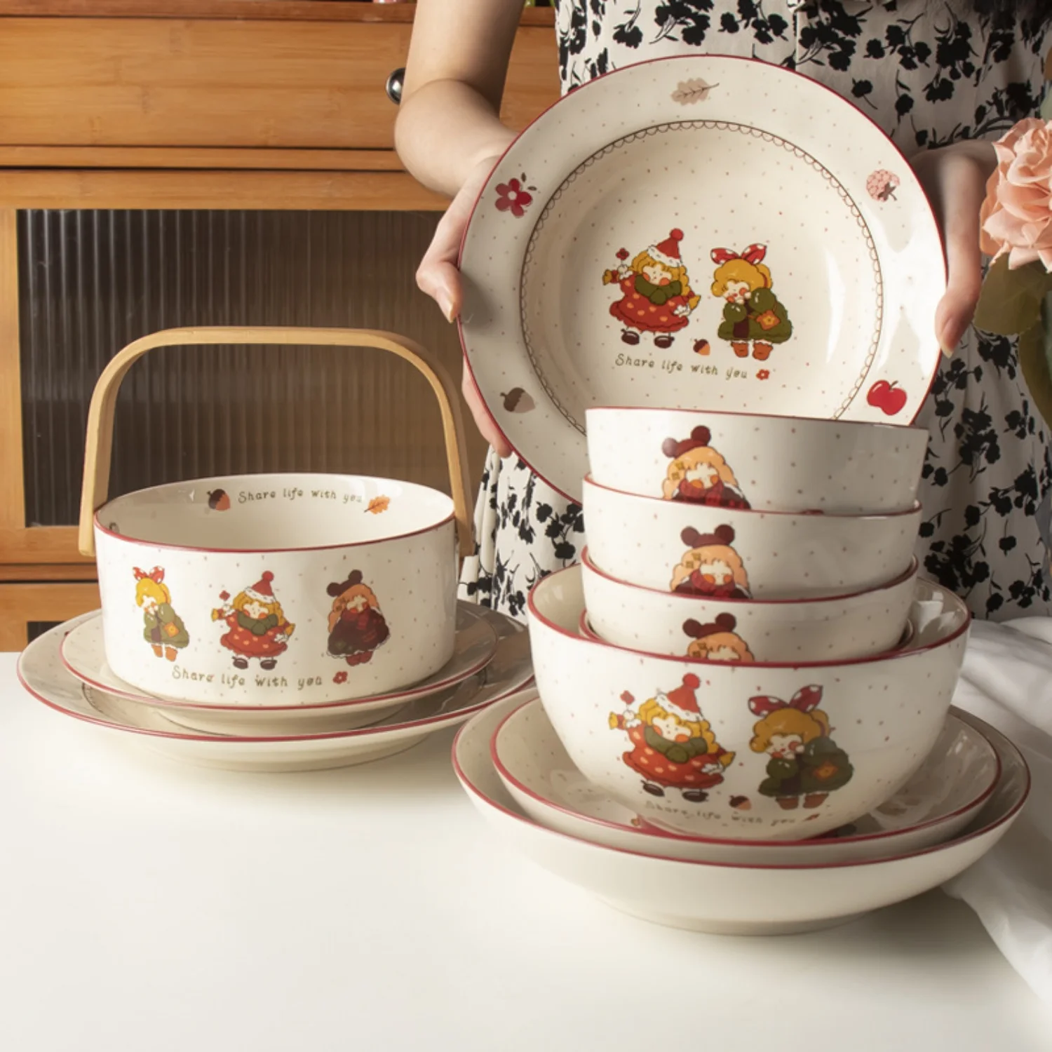 

Christmas Decoration Tablewares Cartoon Danish Girl Pattern Ceramic Bowl Dish High Quality Porcelain Tableware Kitchen Supplies