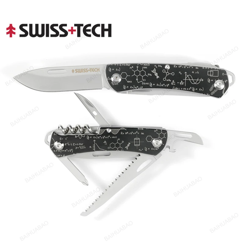 Newest SWISS TECH Mini Folding Multitool Knife 9 In 1 Outdoor Portable Pocket EDC Hand Tools Saw Bottle Wine Opener