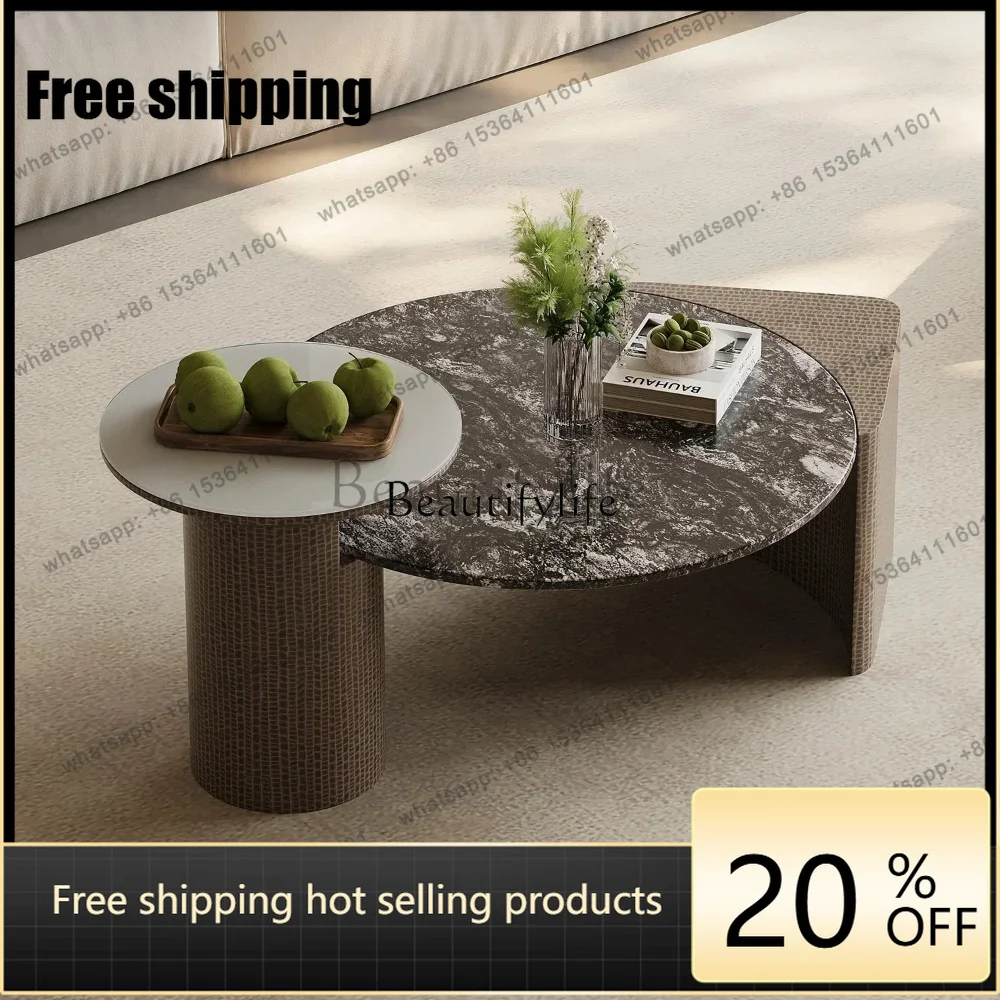 Factory DirectItalian Minimalist Coffee Table Small Apartment Marble round Silent Style Tempered Glass Art