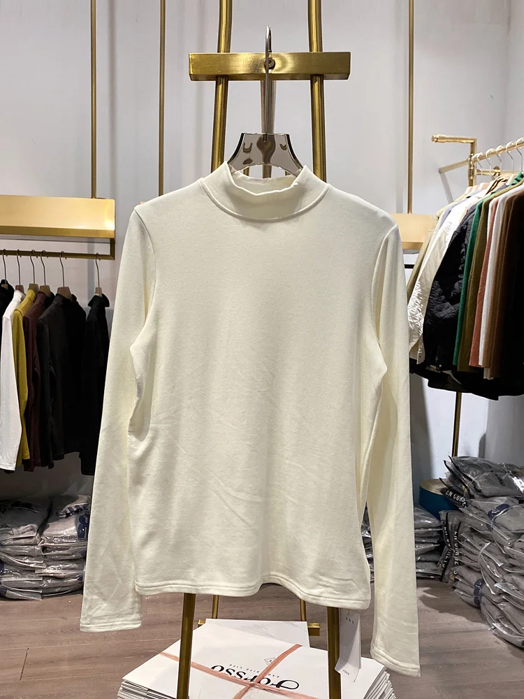 Shot】thicken Brushed 【Live Half High Collar Women Basic Top Korea New Autumn Winter Solid Color Long Sleeve T-shirt 9colors