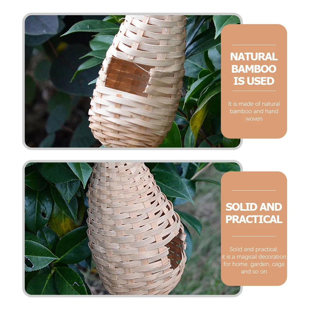 

2Pcs Bamboo Woven Bird Nest Hanging Birdhouse Decor Garden Wildlife Shelter Breathable Safe Nesting Place Yard Ornament