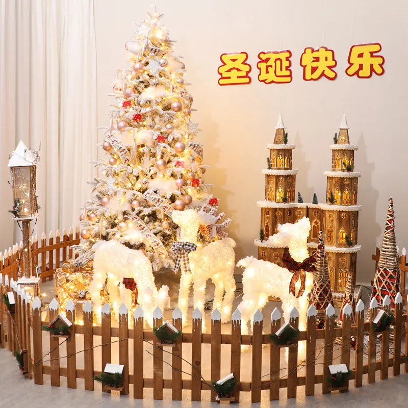 Christmas luminous elk pulling cart wrought iron Christmas deer decoration large ornament decoration scene