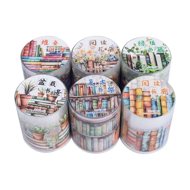 1Roll PET TapesBook Ocean Cruise Reading Landscape Potting Bookscape Material DIY Adhesives Tape DIY Scrapbook 50mm*2m