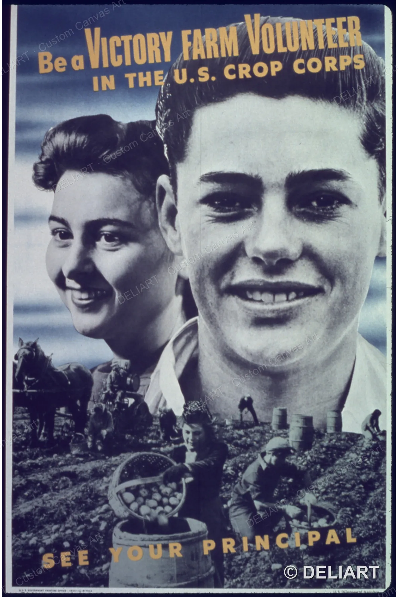 Be a victory farm volunteer Vintage WWII Propaganda Canvas Wall Art Poster Print Retro Home Decor Unframed