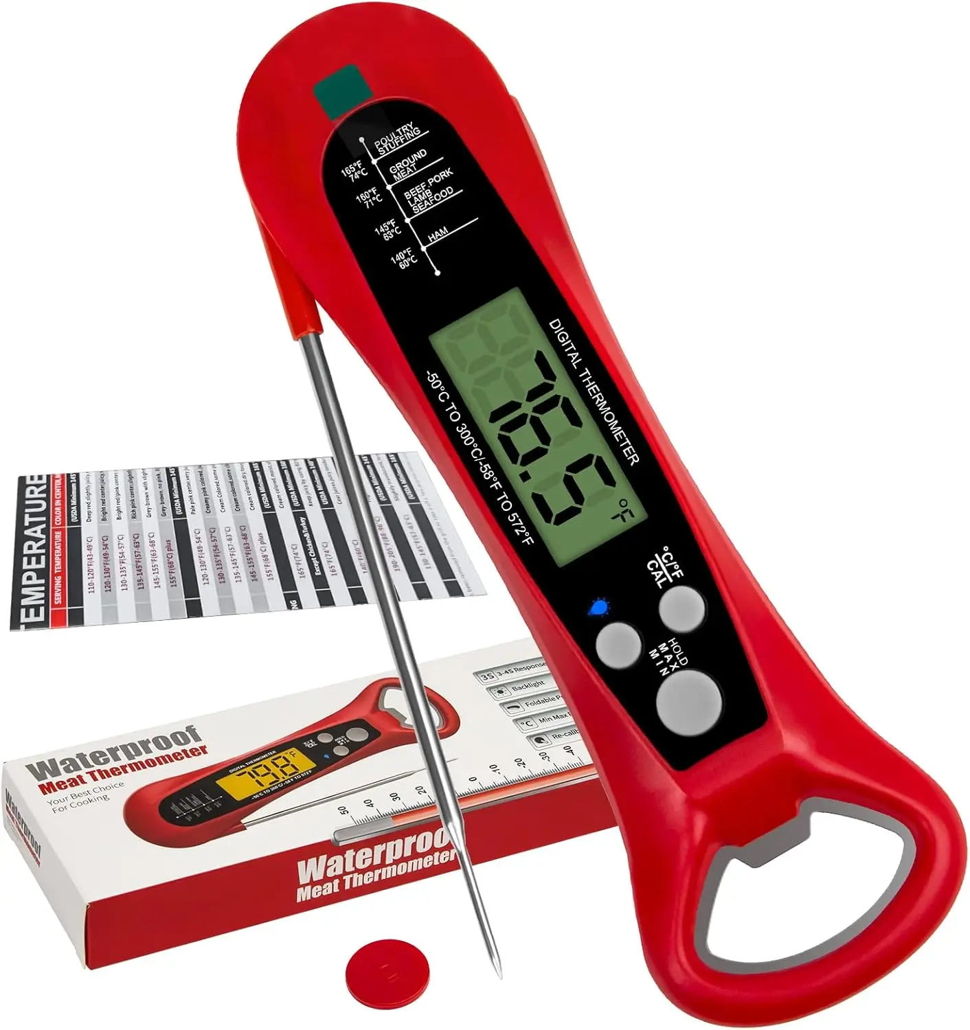 Fast & Precise Digital Instant Read Meat Thermometer with Backlight Magnet Calibration - Kitchen Food Thermometer for Cooking