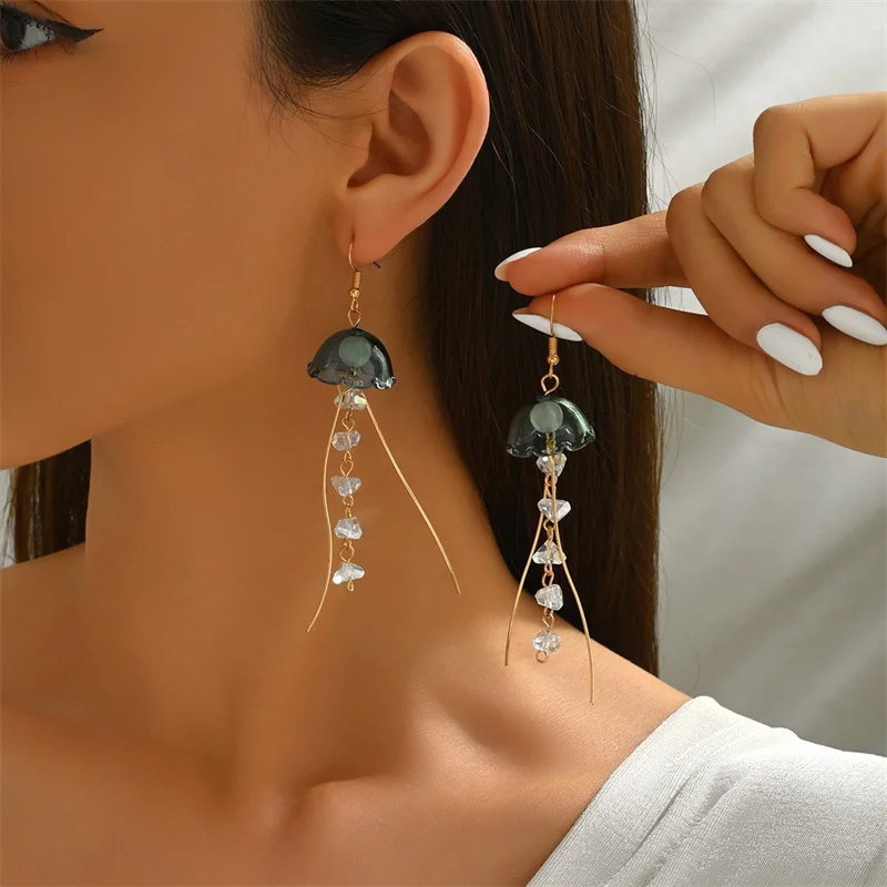 1 Pair Women's Jellyfish Earrings Geometric Tassels Dangle Earrings Pendant Beachy Vacation Jewelry Daily Wear Gift for Women