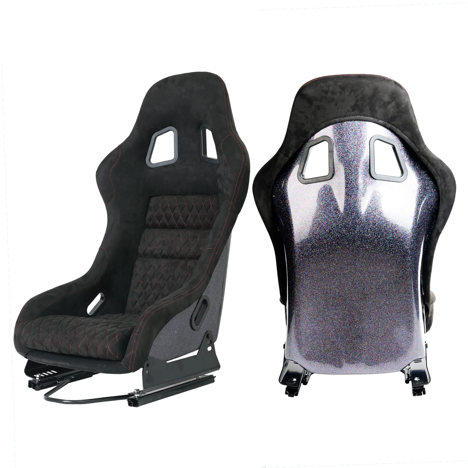 1022BB Adjustable Red Stitching Glitter Back Car Vehicle Sport Simulator Universal SIM Bucket Racing Fiberglass Seats