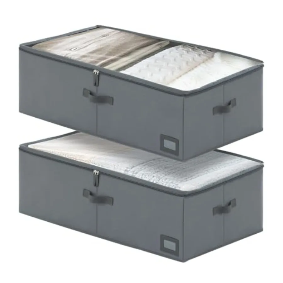 

10-Inch Under Bed Storage Containers 2-Pack Sturdy Sidewalls Clear Cover and Label Holder Foldable Fabric Closet Bin Organizer