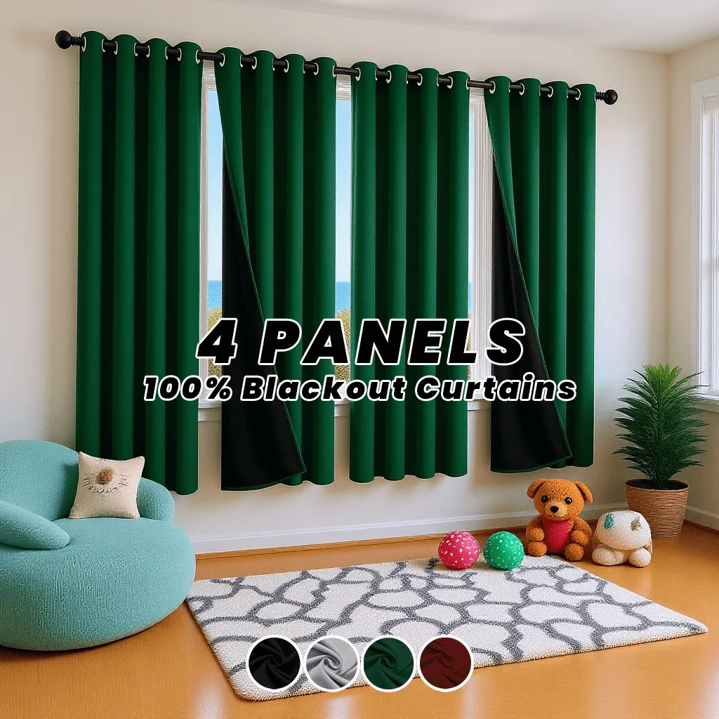 4 Panels Heavy-Duty Thermal Insulated Blackout Curtains Suitable for Bedroom & Living Room - Grommet Window Drapes with Noise Reduction, Room Darkening Panels, Modern Energy-Saving Insulation for Sliding Doors, Machine Washable, Christmas Decor