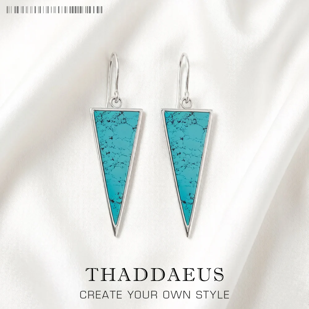

Triangle Turquoise Drop Earrings New Europe Style Fine Jewelry For Women Classic Gift In 925 Sterling Silver
