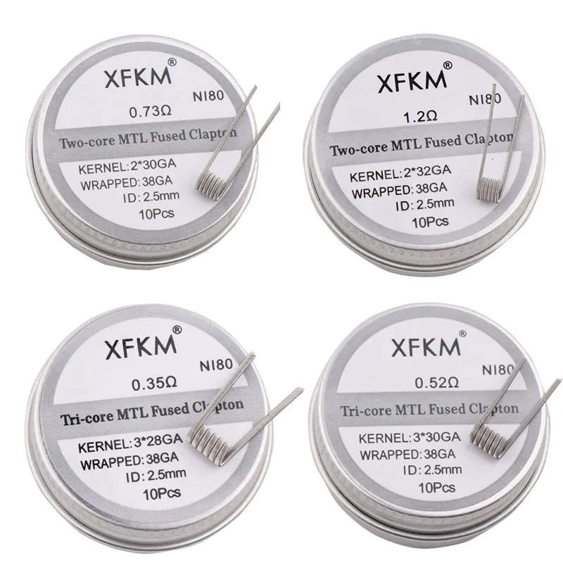 XFKM 10PCS/box NI80/A1/SS316L MTL Fused Clapton Prebuilt Coils Premade Coil for MTL RDA RTA  Mod Heating Wire