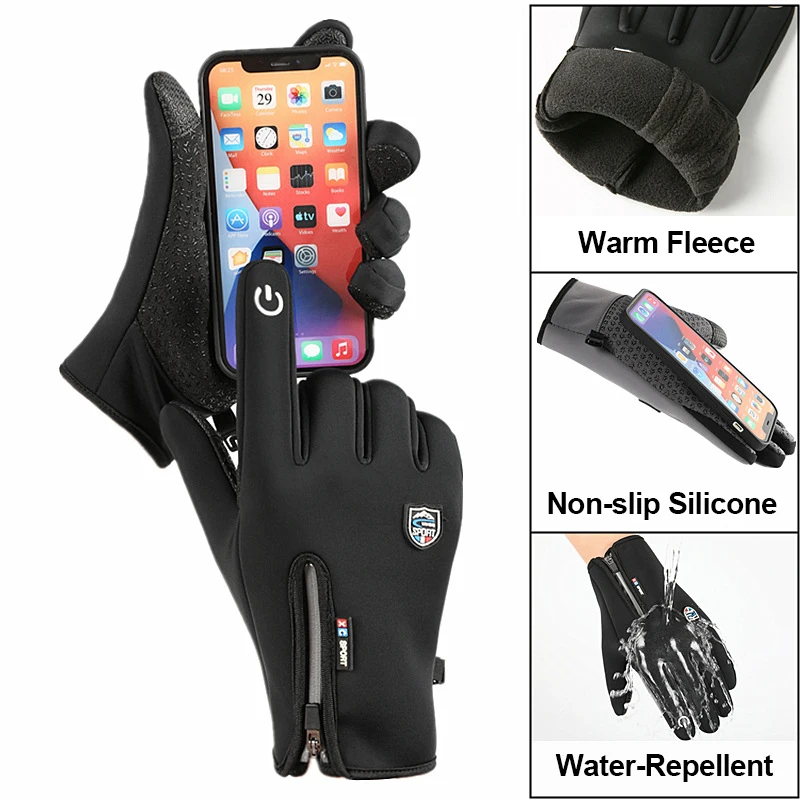 Fahrradhandschuhe Herren Damen Herbst Winter Fleece Reflektierende Anti-Rutsch-Handschuhe Wasserabweisend Fahren Motorrad Touchscreen-Handschuh