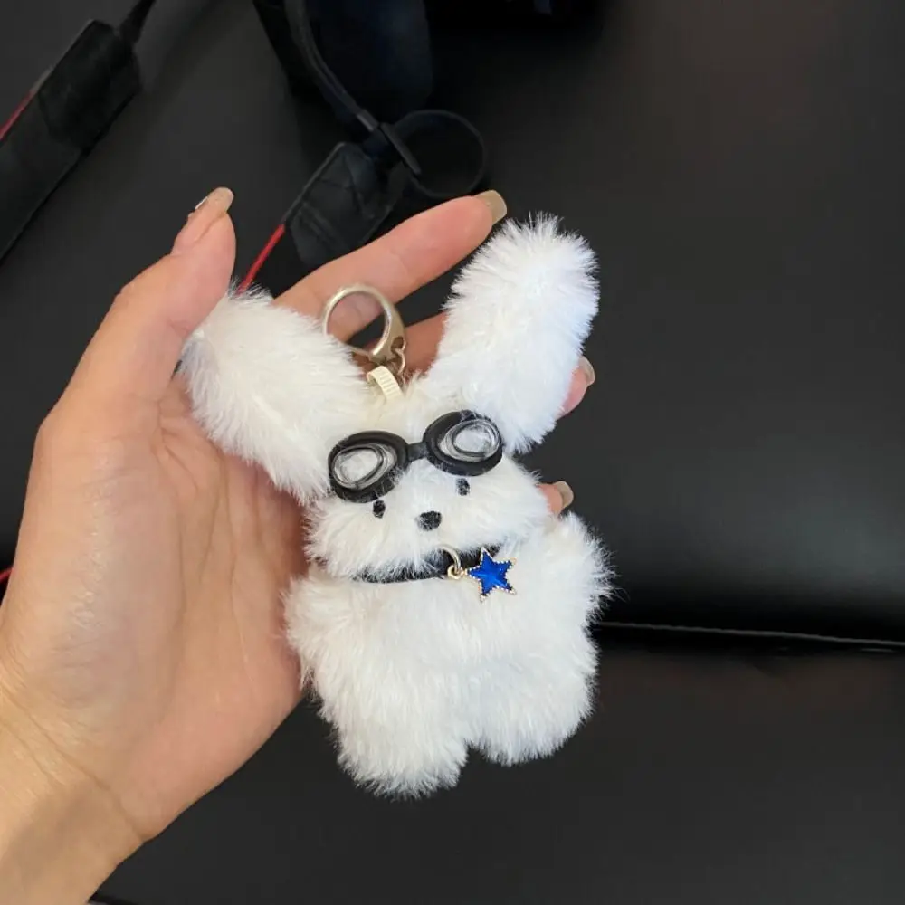 Maltese Wear Glasses Plush Pilot Rabbit Doll Key Chain Key Ring Bag Charms Long Ear Dog Key Ring Pendant Cartoon Design