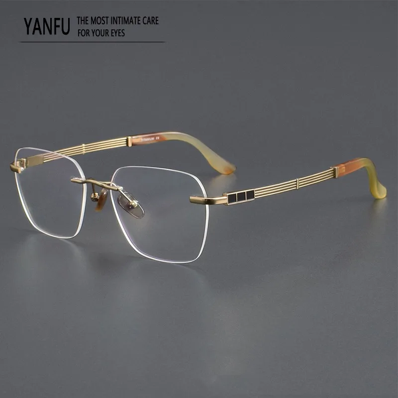 New Golden Rimless Business Brand Square Horn Glasses Frames for Men Women Fashion Reading Prescription Eyeglasses Myopia Male