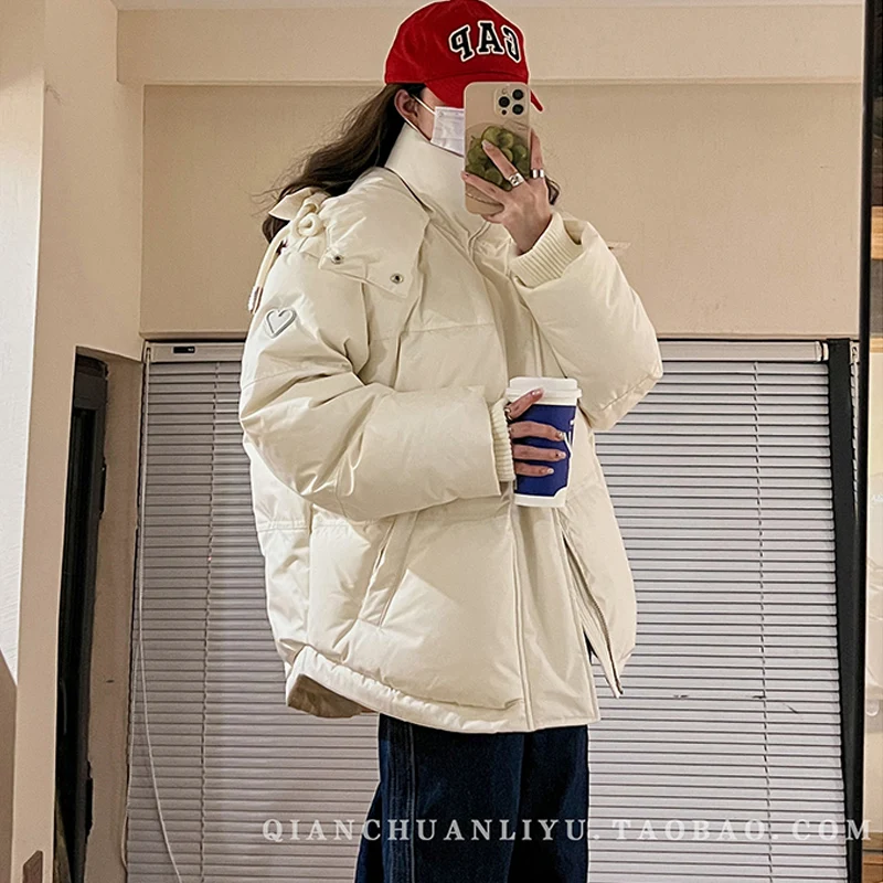 

Grey Loose Puffer Jacket Women 2025 Hooded Thick Warm Parkas Female Winter Coat