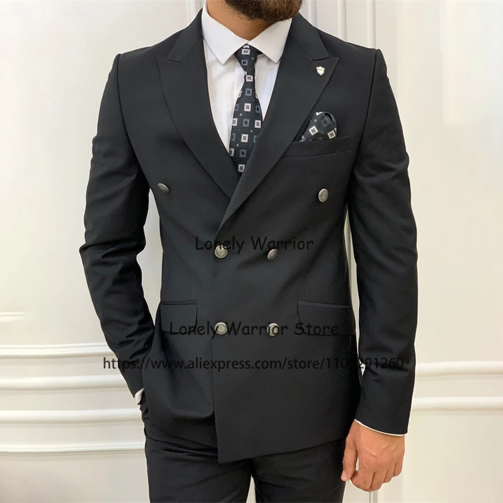 

Fashion Black Daily Mens Suits Double Breasted Formal Business Blazer Slim Fit Banquet Tuxedo 2 Piece Jacket Pants Costume Homme