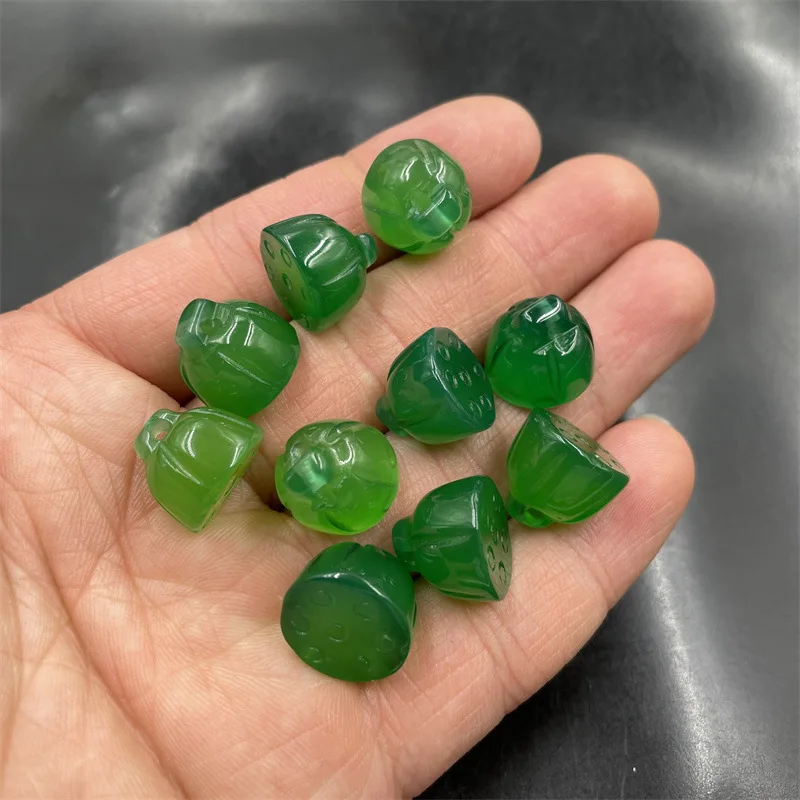 Cheap Jade Natural Genuine Goods Green Chalcedony Small Lotus Seedpod Pendant Green Agate Lotus Pendant Stereo Jade Pendant