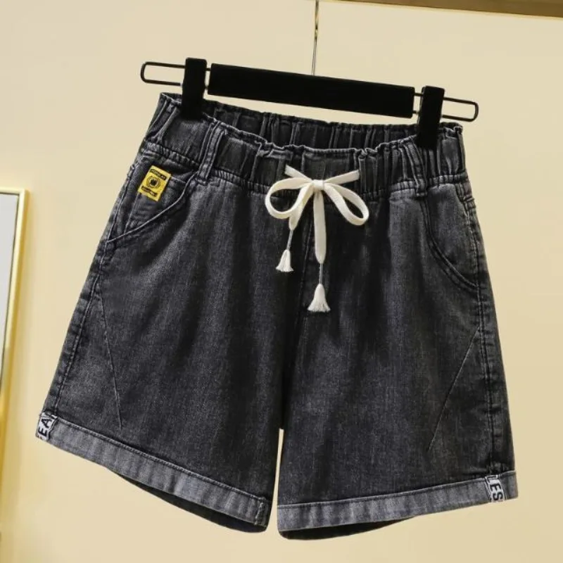 New Elastic Waist A Word Plus size Pants women Fashion Stretch Denim Shorts Chubby Girl Wide Leg Slimming Hot Pants E9037