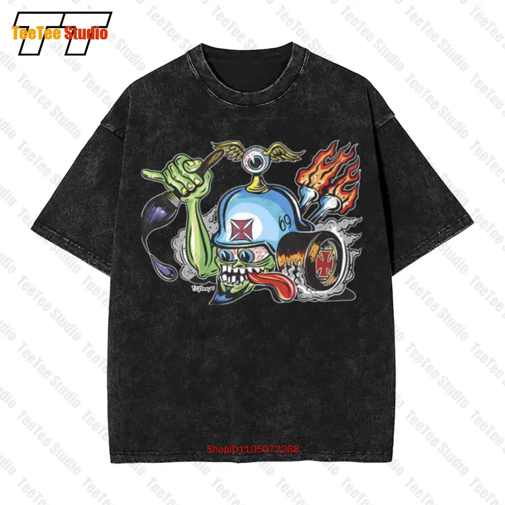 Von Franco Iron Cross Helmet Pinstripers Dutch Eye Ball Vintage Oversized T-Shirt Rat Fink Ed Roth LV53