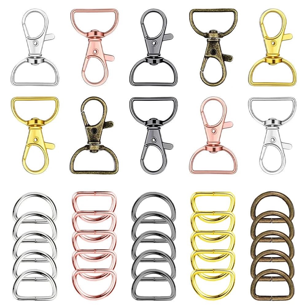 15/25/35/50 Sets D-shaped Keychain D Ring Set Rotatable Spring Hook Swivel Clasp Key Chain Clip Key Ring Crafts DIY Accessories