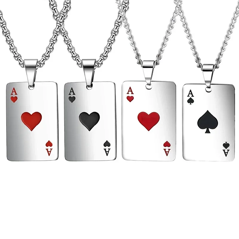 Fashion Stainless Steel Poker Pendant Necklace Hip Hop Style Necklace For Women Men Boys