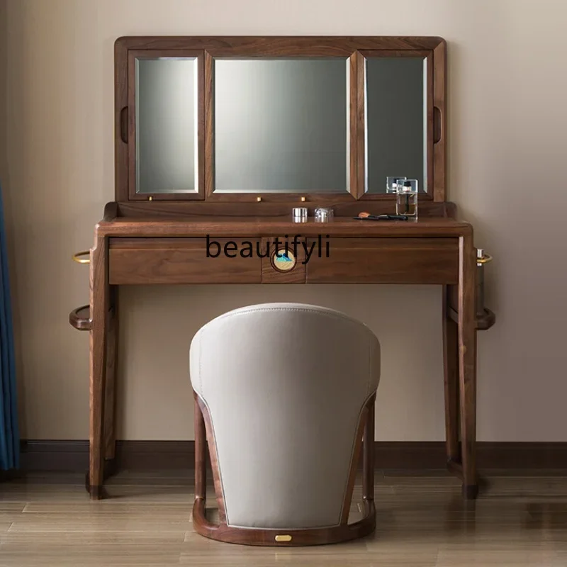 

R11 Black Walnut Solid Wood Dresser Dressing Stool Dressing Mirror New Medium Log Furniture storage cabinet cabinet furniture