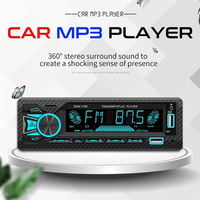 Car Radio 1Din Srereo Bluetooth MP3 Player FM Receiver with Remote Control AUX/USB/TF Card in Dash