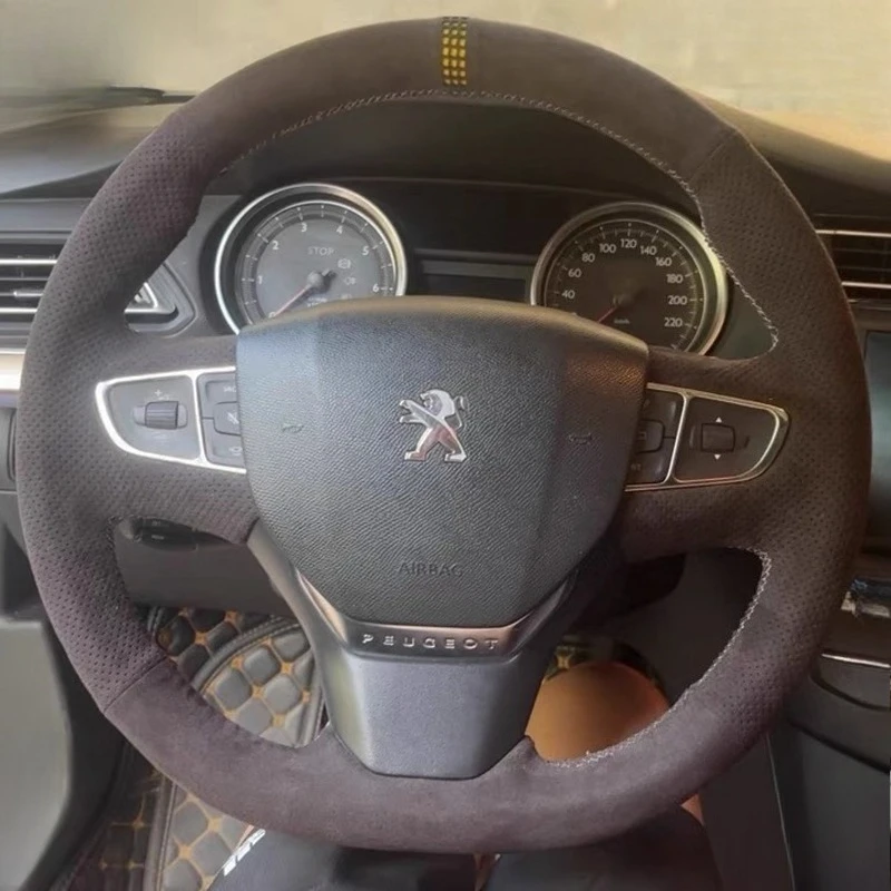 

For Peugeot 408 2014-2019 Traveller 2016-2019 Citroen C3-XR 2015-2019 Hand-stitched high-quality Suede Car Steering Wheel Cover