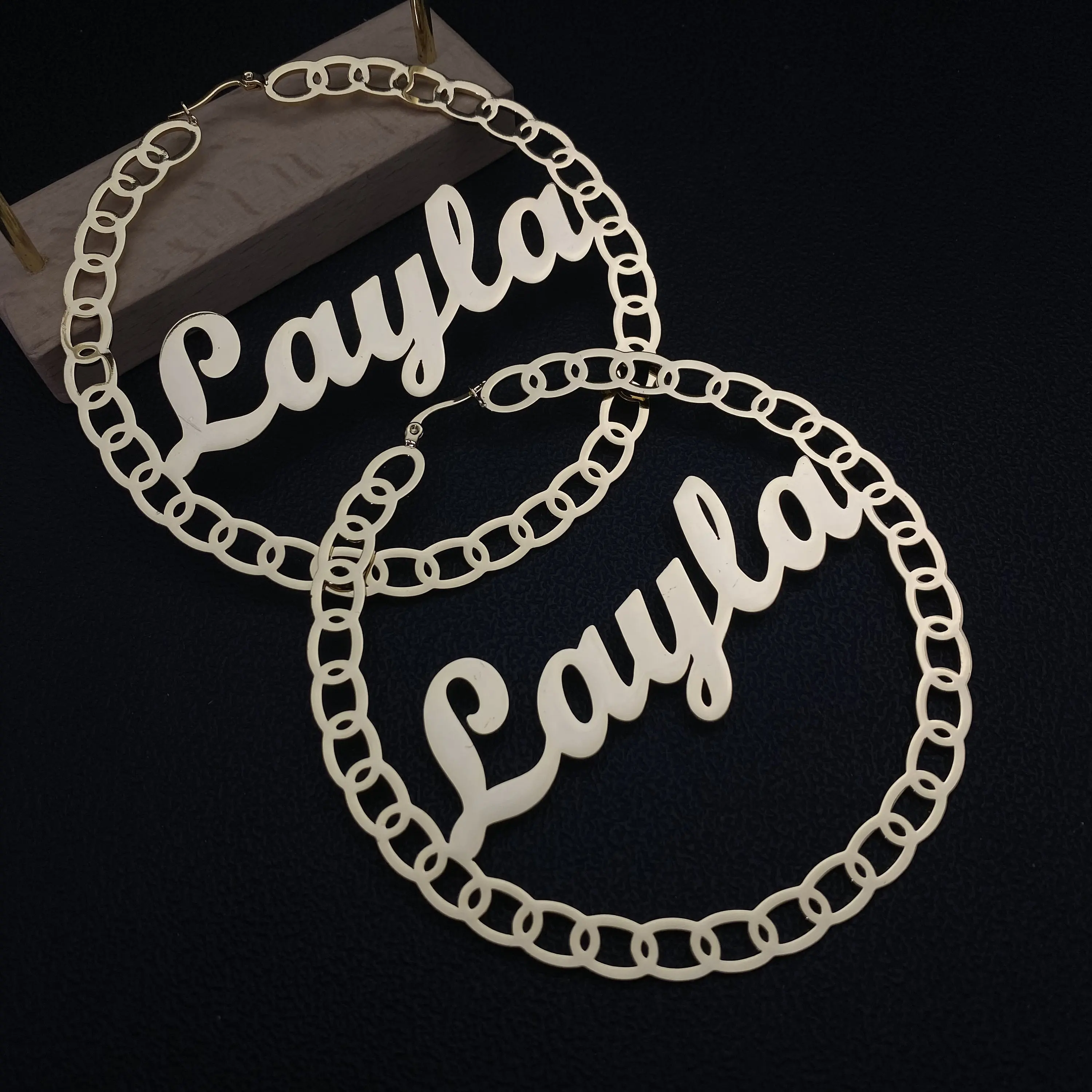 Custom Stainless Steel Earrings Name Hoop Earrings Personalized Name Earrings Gold Nameplate Earrings Gift For Her