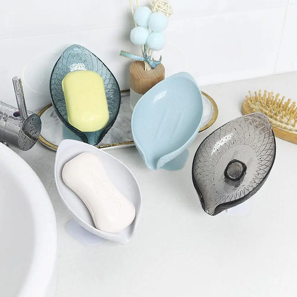 Bathroom Soap Holder No Punching Leaf Shape Soap Dish Suction Cup Sponge Rack Portable Soap Drain Box Bathroom Accessories