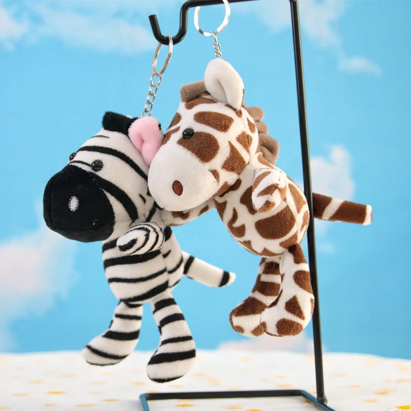 Porte-clés animal en peluche doux pour filles et garçons, jouets de dessin animé mignon, girafe et zèbre, petit cadeau d'anniversaire pour enfants, 15cm