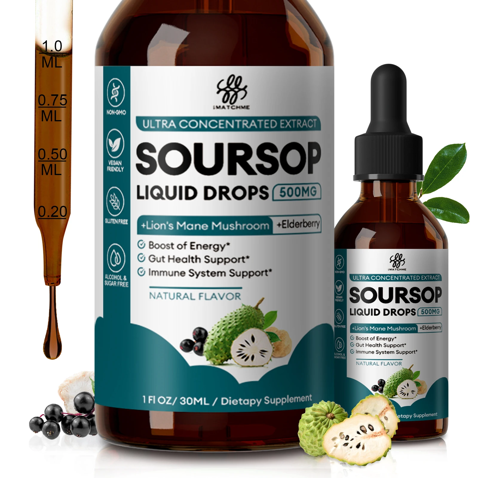 

Экстракт листьев Soursop Graviola Liquid Drop Plus Lion Mane для поддержки клеток и регенерации, иммунитета, печени, желоба и антиоксиданта