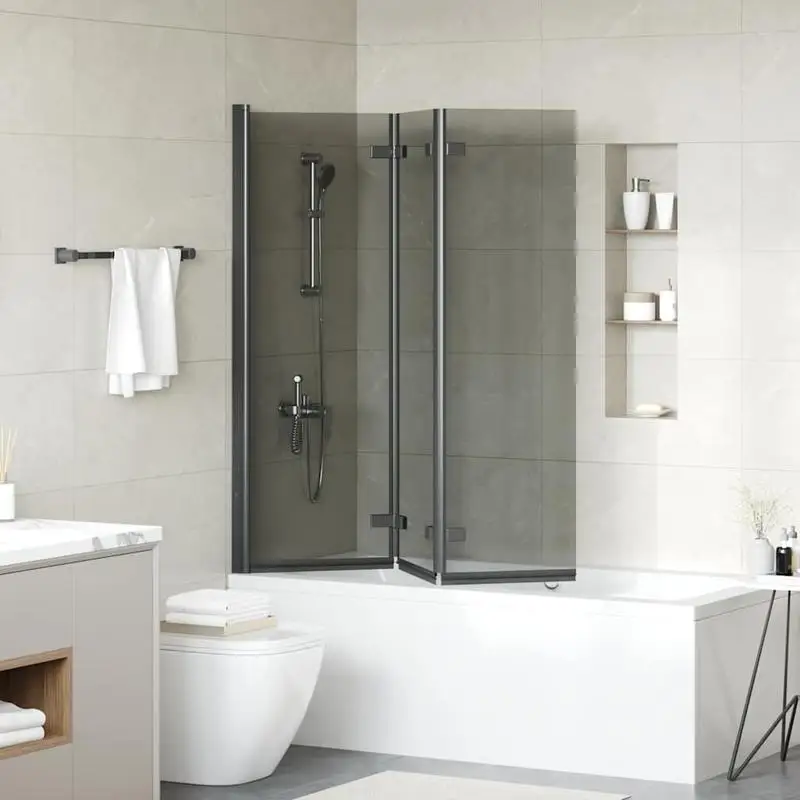 Paroi de douche pliable noire en verre de sécurité résistant aux éclaboussures, gain de place pour séparer les zones humides et sèches, salle de bain, dimensions 130 x 138 cm