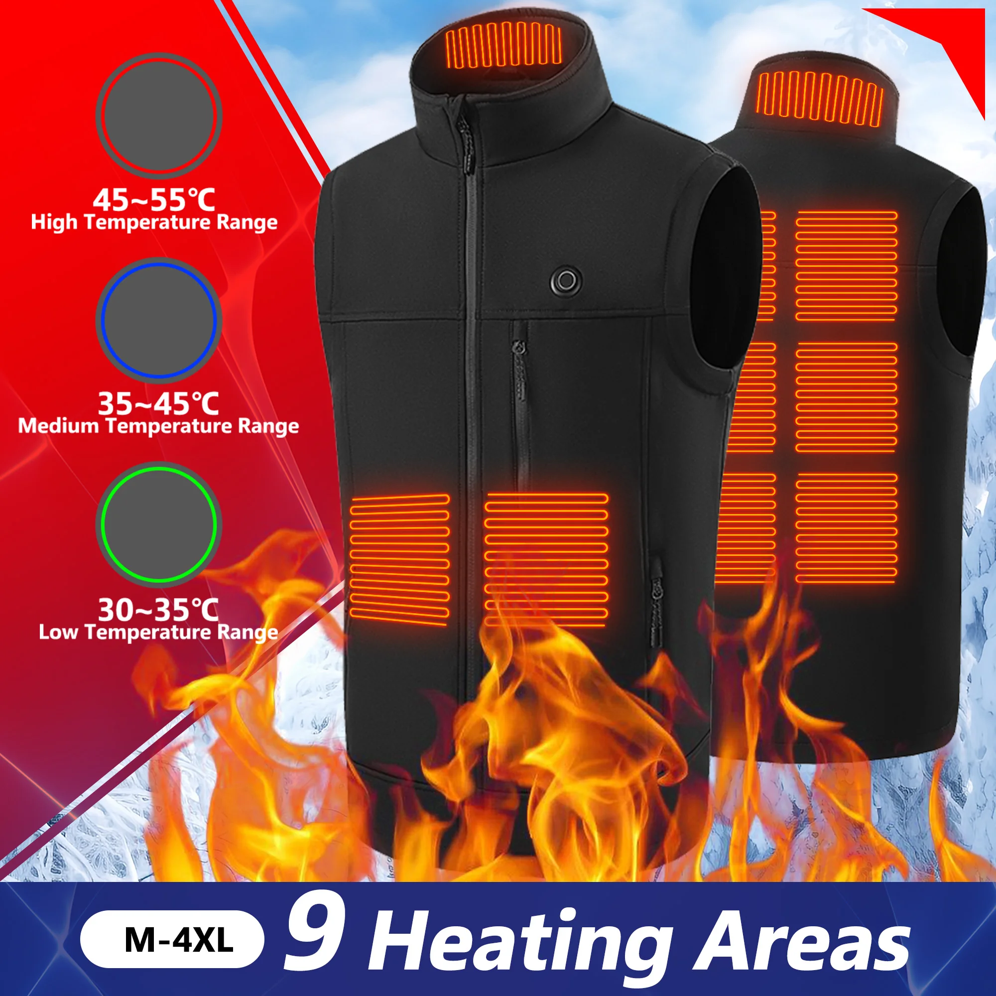 

9 Heated Vest Zones Electric Heated Jackets Men Women Sportswear Heated Coat Graphene Heat Coat USB Heating Jacket For Hunting