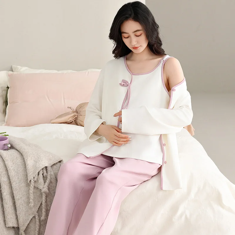 100% хлопок, тонкая легкая марля, комплекты одежды для сна для беременных и кормящих мам, халат с точечным принтом, пижамный костюм, одежда для беременных женщин, беременность