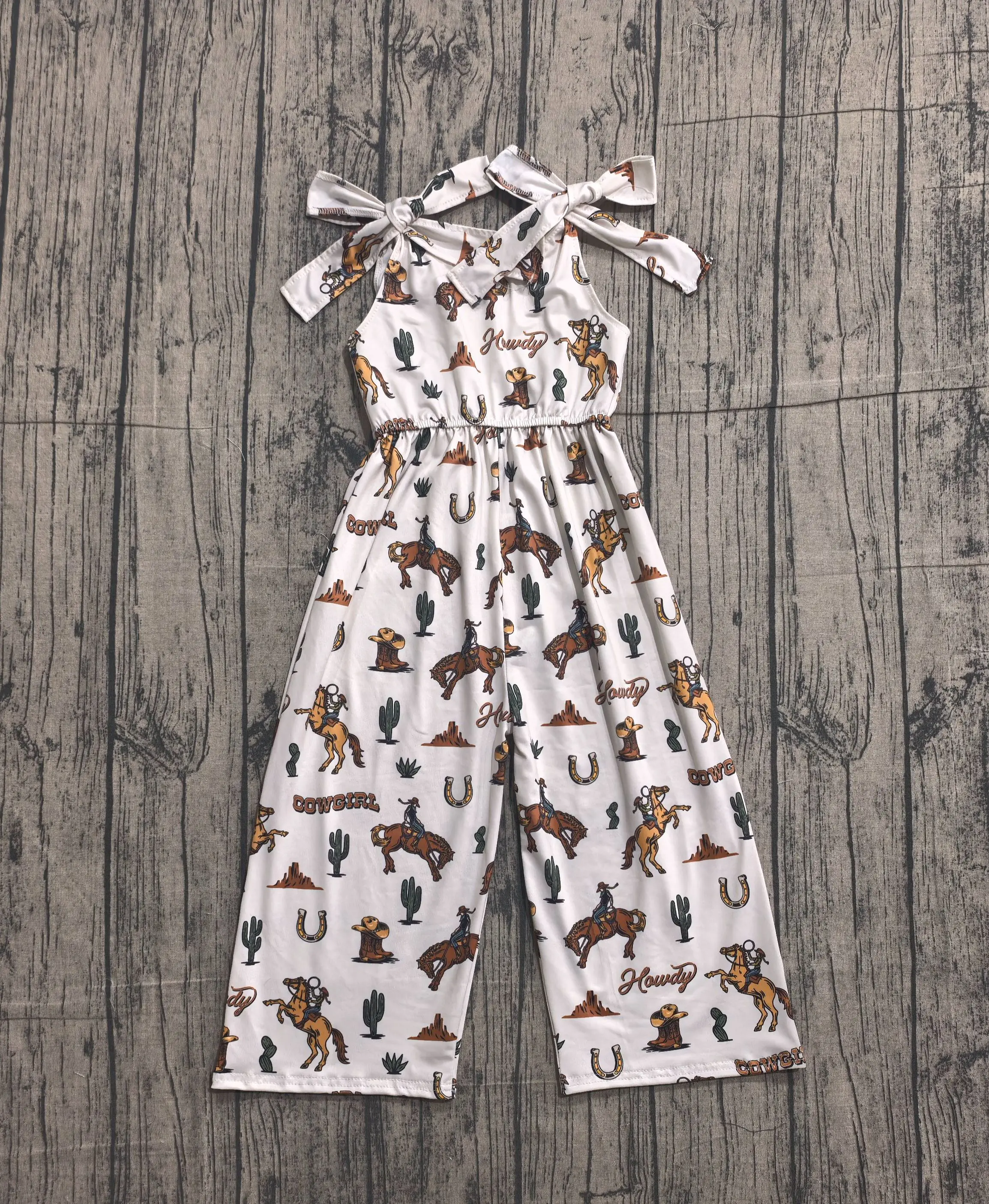 Wholesale Toddler Children Western Clothes Kids Infant Overalls Cactus Pants Baby Girl Sleeveless Jumpsuit