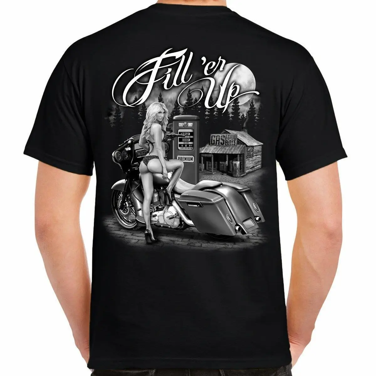 Men s Funny Offensive Motorcycle Humor Fill er Up Sexy Stripper Biker T-Shirt