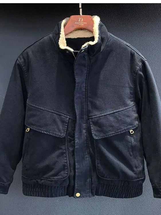 

Thiened Stand Collar Men's Jaet Simple Sle Warmth Outerwear for Autumn And Winter Season Polyester Fiber Long Sve