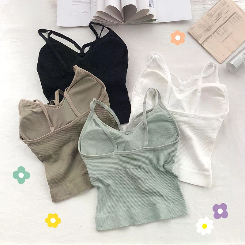 New Women Cotton Lingerie Push Up Bra Sexy V Neck Tube Top Fashion Solid Color Underwear Female Soft Brassreie With Chest Pad