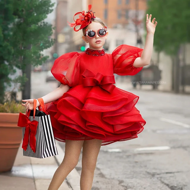 Gorgeous Red Little Girls Prom Dresses Ball Gowns High Neck Kids Pageant Dress Flower Child Birthday Wears AliExpress