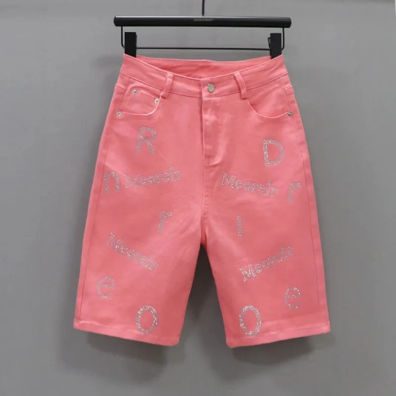 Vintage Sequin Denim Shorts Jeans Hip Hop Rhinestone Sequin Vintage Denim Shorts Low Rise Over The Knee Pant Casual Shorts Women