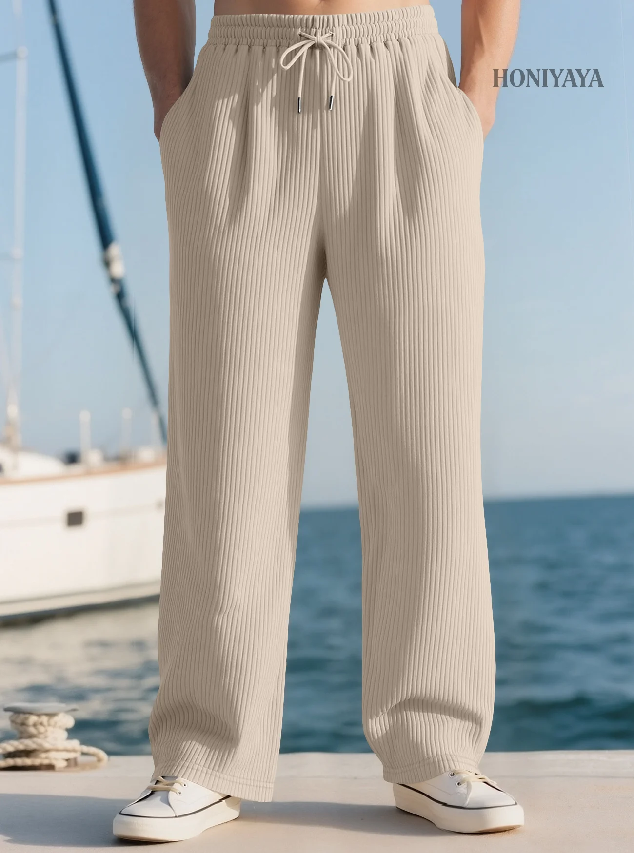 

Мужские свободные брюки с широкими штанинами, повседневные прямые брюки с эластичным поясом и шнурком для мужчин