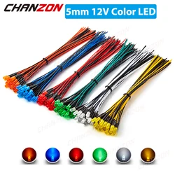 5mm Prewired LED Diode Kit Light Emitting Diffused 12V White Red Green Blue Yellow Orange Wired Lamp Bulb Assortment Set