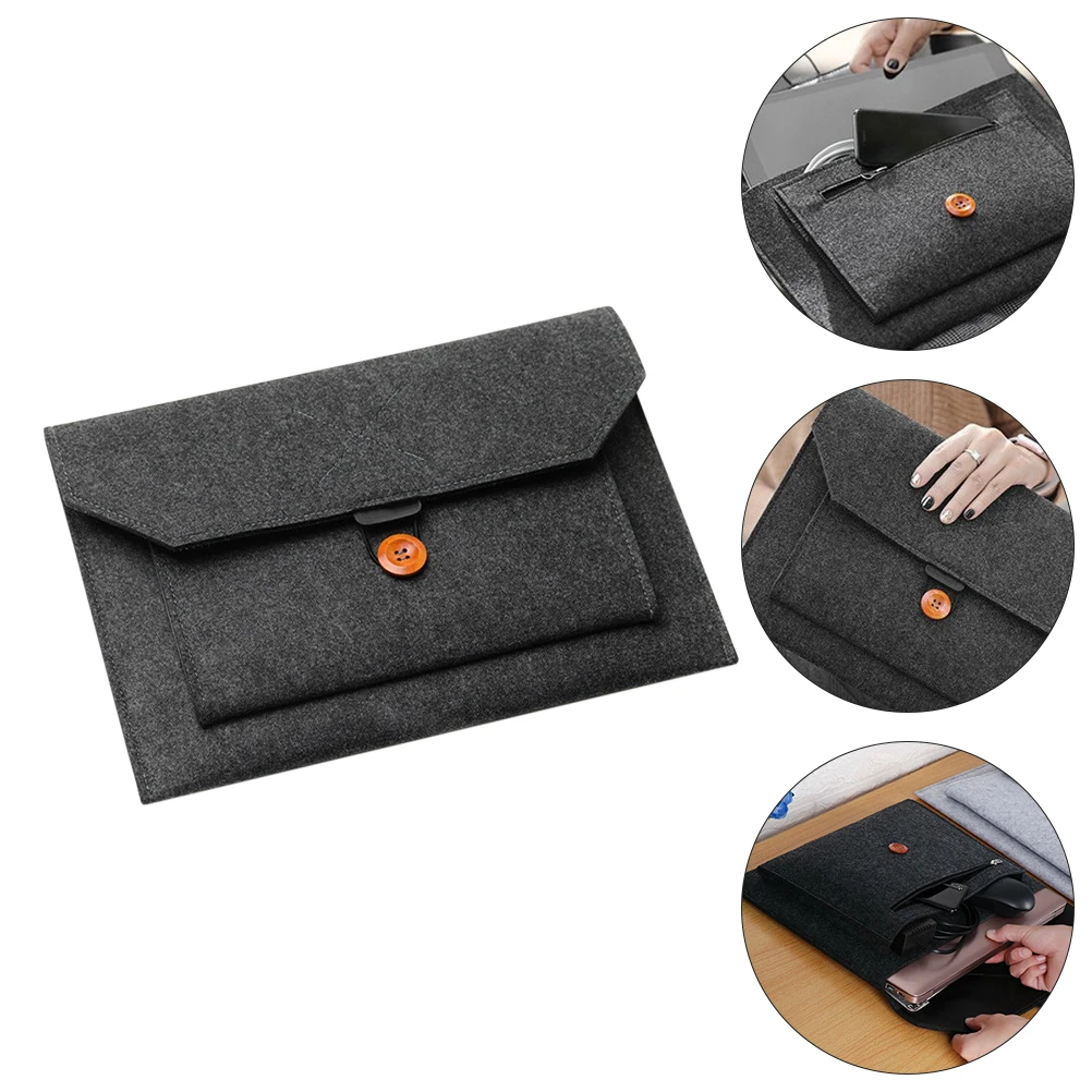 

Premium Felt Laptop Pouch Scratchproof Protection Secure Button Closure Extra Storage Pockets For Mouse Cord Easy Access