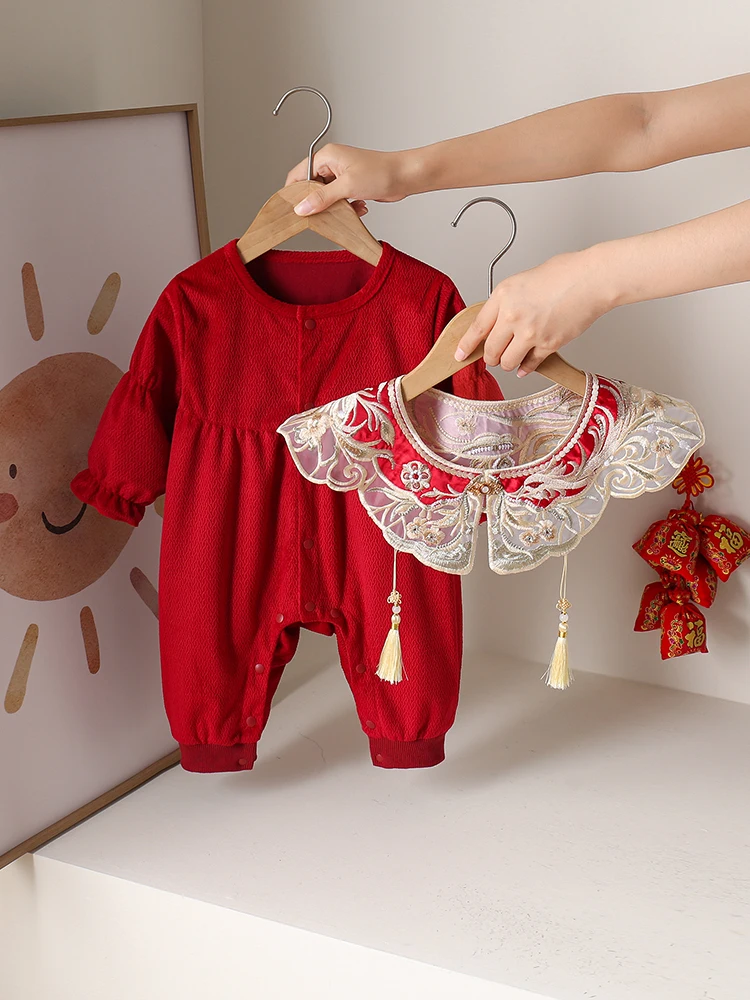 Chinês sle bebê menina rer outono roupas de bebê recém-nascido tradicional hanfu um ano de idade cerimônia de aniversário roupa