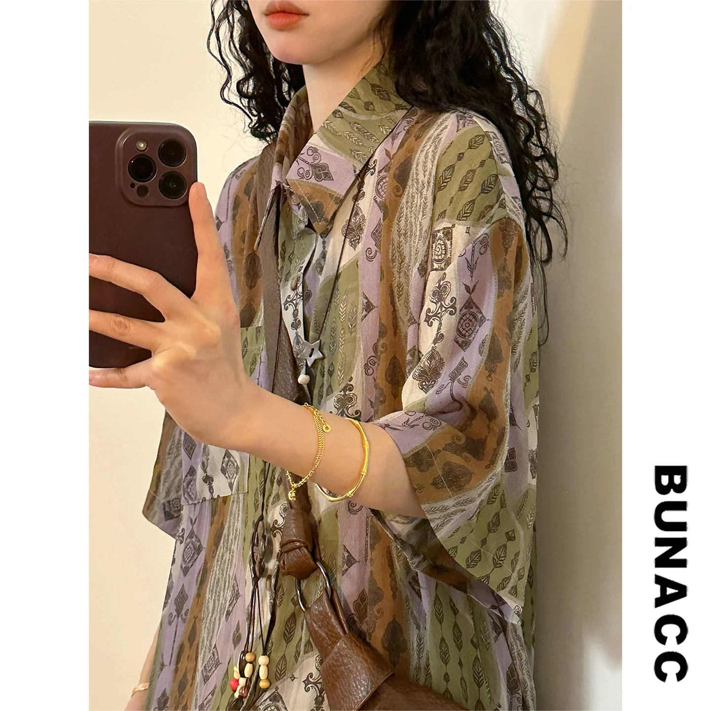 

Летняя рубашка с американским ретро-принтом, свободного кроя, повседневная, модная, брендовая, с воротником и пуговицами