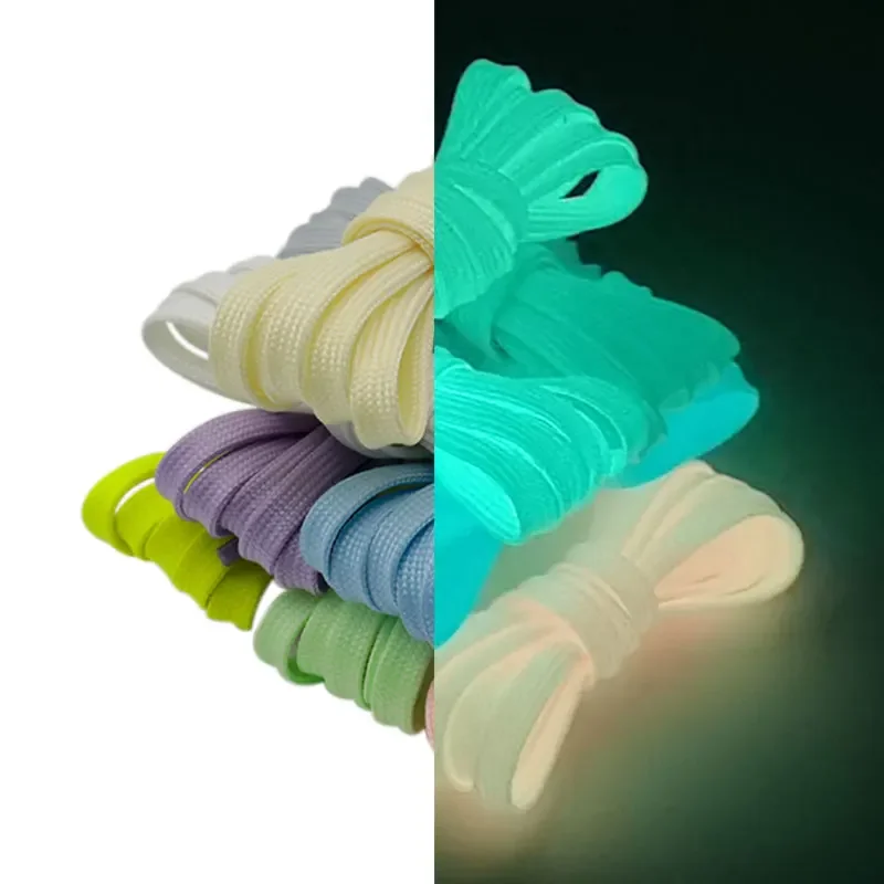 Coolstring Premium 7mm Flat Neon Glow in The Dark Cheap Shoelaces Night Light Laces White Casual Sneakers Nightclub Style Lacet