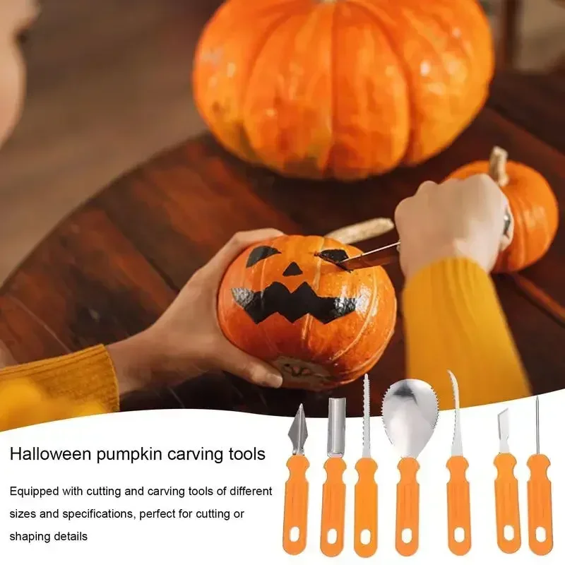 Halloween Pumpkin Carving Tools Kits 7pcs Stainless Steel Professional Pumpkin Lamp Carving Knife Set With Carrying Case