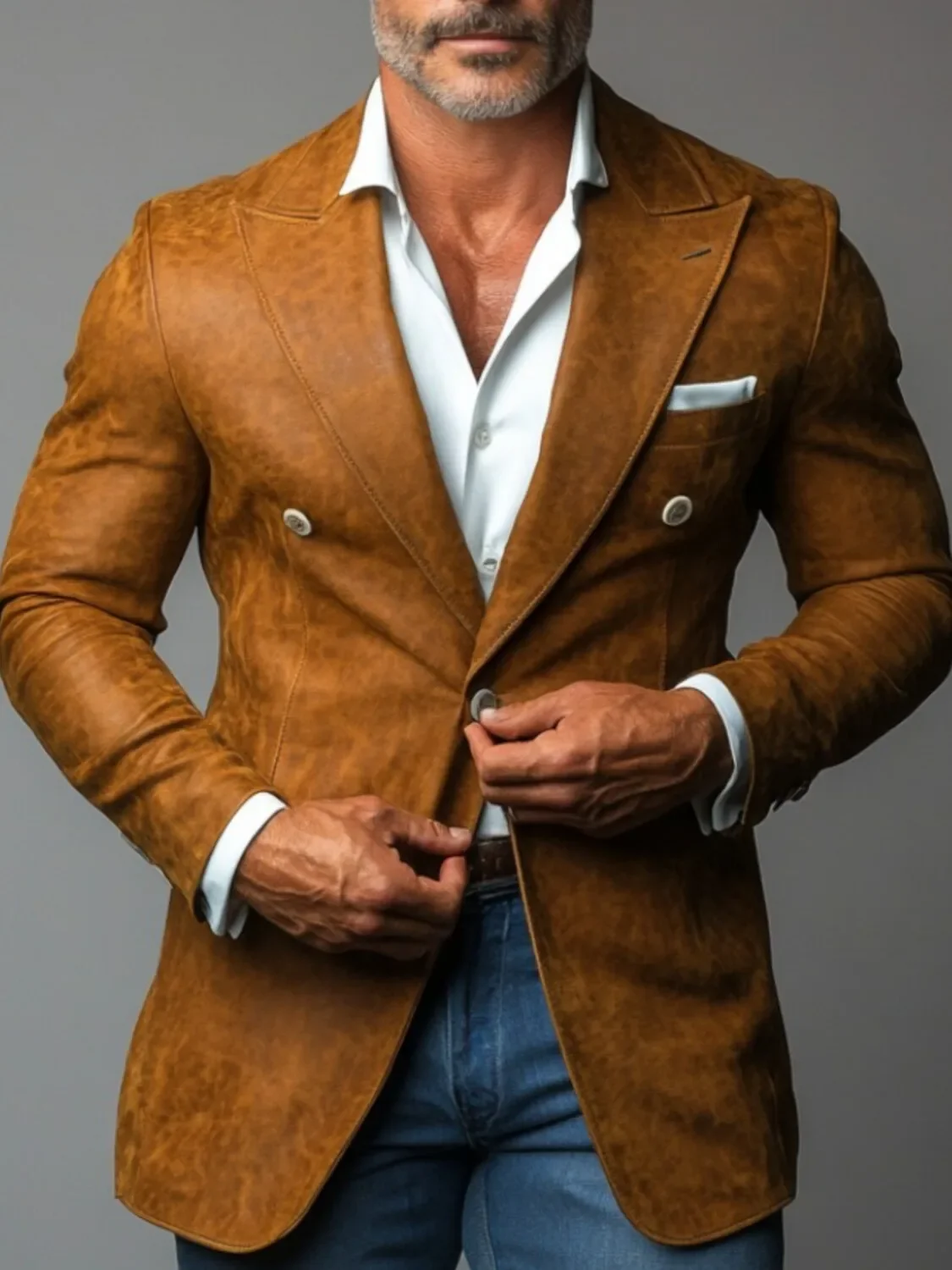 

Suede PU Blazer for Men Chic Single Breasted Lapel Formal Business Party Prom Casual Outfit High Quality Suit Jacket