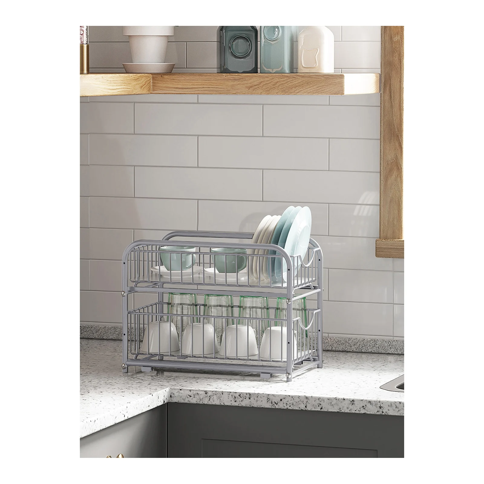 SONGMICS 2-Tier Under Sink Storage Organizer with Sliding Basket Drawers, Stackable Cabinet Organizer, Kitchen/Bathroom, Silver